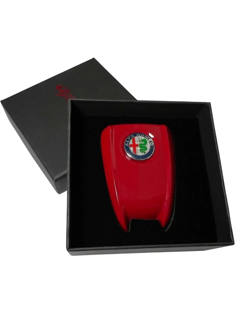 3D Carbon Fiber Black Smart Key Fob Cover Case for Alfa Romeo - Color Logo Red